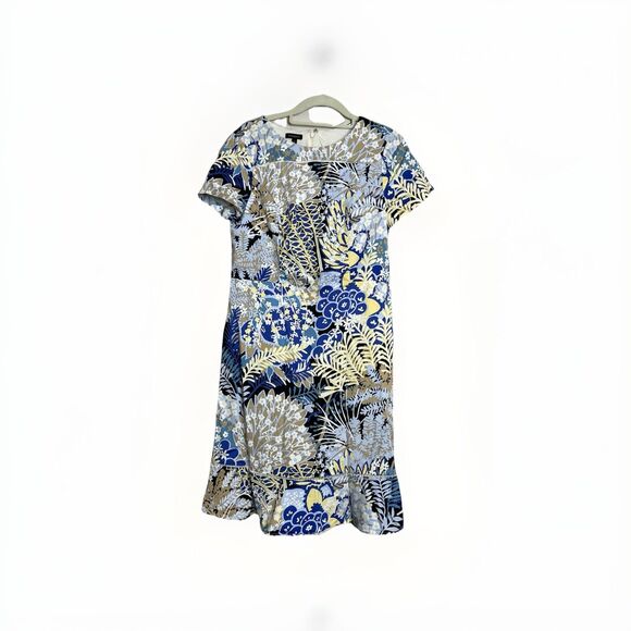 Talbots Women's Short Sleeve Blue Floral Print A Line Dress Size 6 Zip Back - Picture 1 of 4